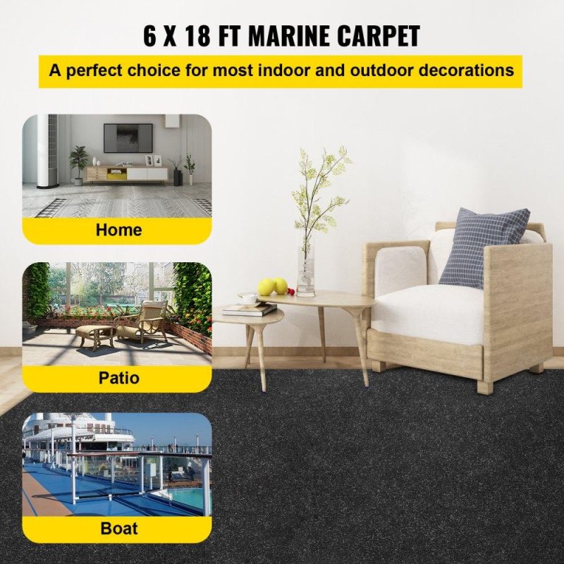 Landscaping & Shade | Boat Carpet, 6 ft x 18 ft Marine Carpet for Boats, Waterproof Black Indoor Outdoor Carpet with Marine Backing Anti-Slide Marine Grade Boat Carpet Cuttable Easy to Clean Patio Rugs Deck Rug Landscaping & Shade Landscaping & Shade