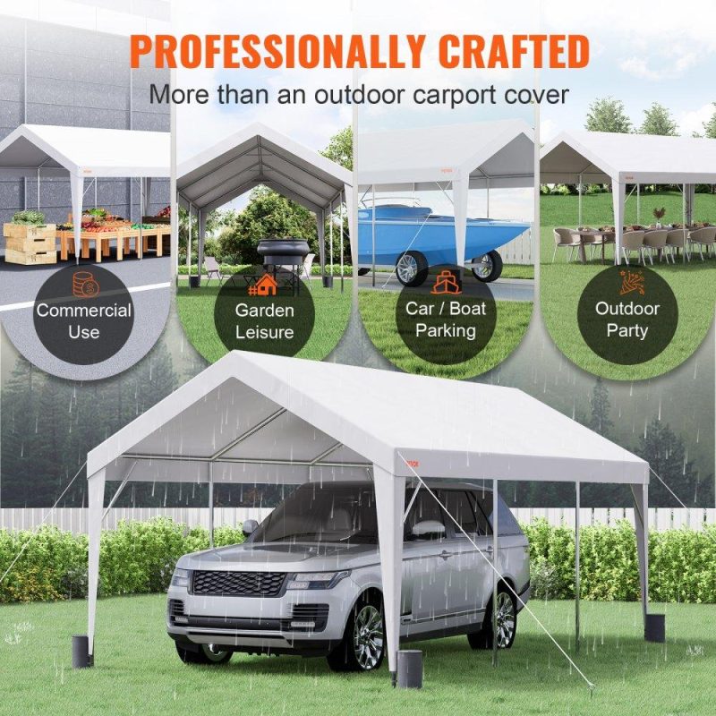 Landscaping & Shade | Carport, 10×20 ft Heavy Duty Car Canopy Garage Boat Shelter Party Tent with 8 Reinforced Poles and 4 Weight Bags, UV Resistant Waterproof All-Season Tarp for SUV, F150, Car, Truck, Boat White Landscaping & Shade Landscaping & Shade