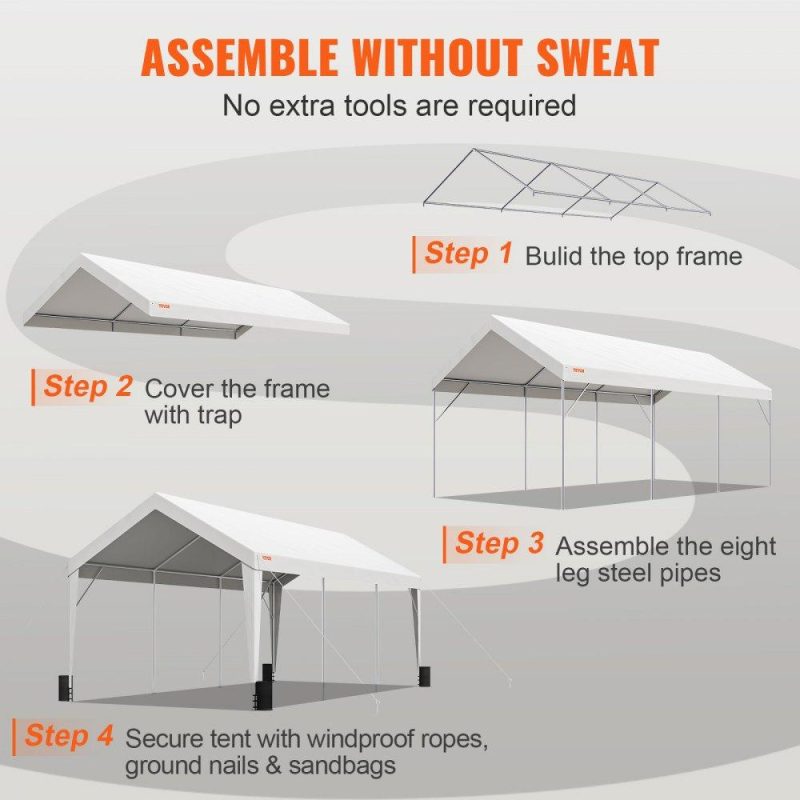 Landscaping & Shade | Carport, 10×20 ft Heavy Duty Car Canopy Garage Boat Shelter Party Tent with 8 Reinforced Poles and 4 Weight Bags, UV Resistant Waterproof All-Season Tarp for SUV, F150, Car, Truck, Boat White Landscaping & Shade Landscaping & Shade