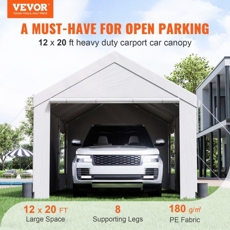 Landscaping & Shade | Carport, 12 x 20 ft Heavy Duty Car Canopy with Roll-up Ventilated Windows, Extra Large Portable Garage with Removable Sidewalls, Waterproof UV Resistant All-Season Tarp for SUV, Truck, Boat White Landscaping & Shade Landscaping & Shade