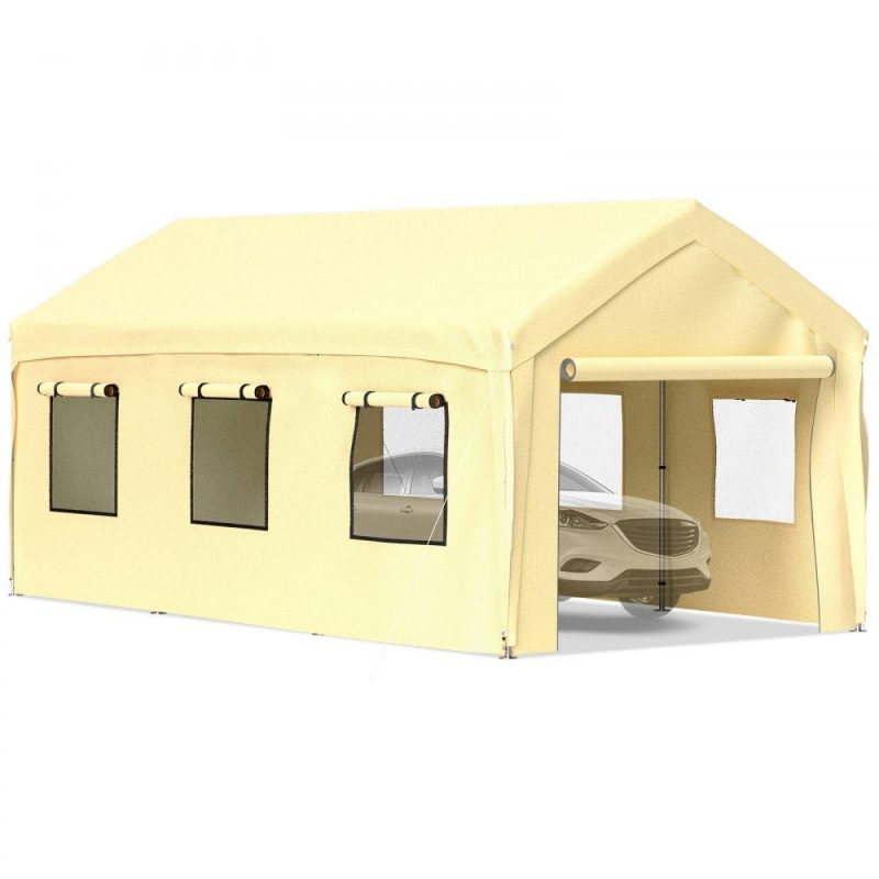 Landscaping & Shade | Carport Canopy Car Canopy 10 x 20ft w/ 8 Legs Sidewalls Windows Yellow Yellow Landscaping & Shade Landscaping & Shade