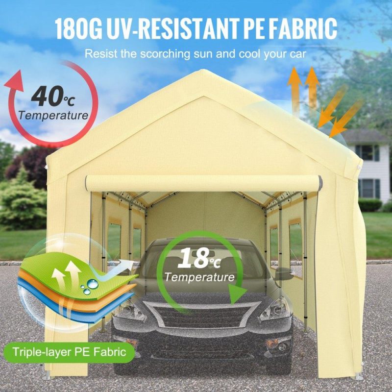 Landscaping & Shade | Carport Canopy Car Canopy 10 x 20ft w/ 8 Legs Sidewalls Windows Yellow Yellow Landscaping & Shade Landscaping & Shade