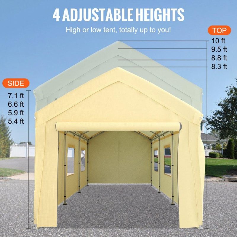 Landscaping & Shade | Carport Canopy Car Canopy 10 x 20ft w/ 8 Legs Sidewalls Windows Yellow Yellow Landscaping & Shade Landscaping & Shade