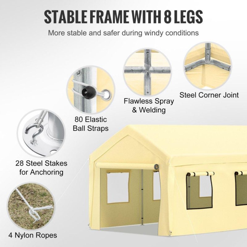 Landscaping & Shade | Carport Canopy Car Canopy 10 x 20ft w/ 8 Legs Sidewalls Windows Yellow Yellow Landscaping & Shade Landscaping & Shade