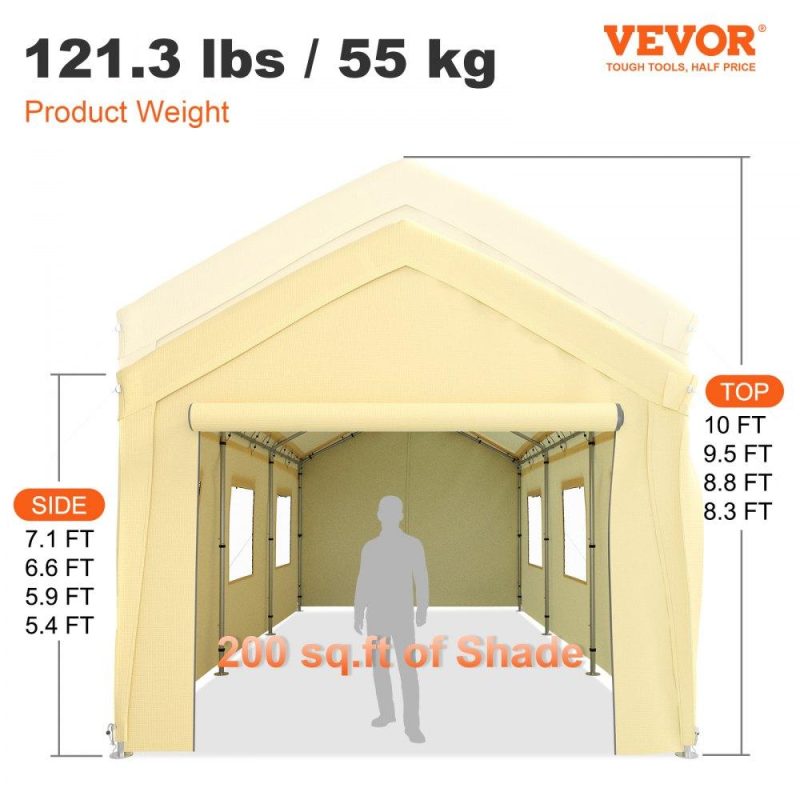 Landscaping & Shade | Carport Canopy Car Canopy 10 x 20ft w/ 8 Legs Sidewalls Windows Yellow Yellow Landscaping & Shade Landscaping & Shade