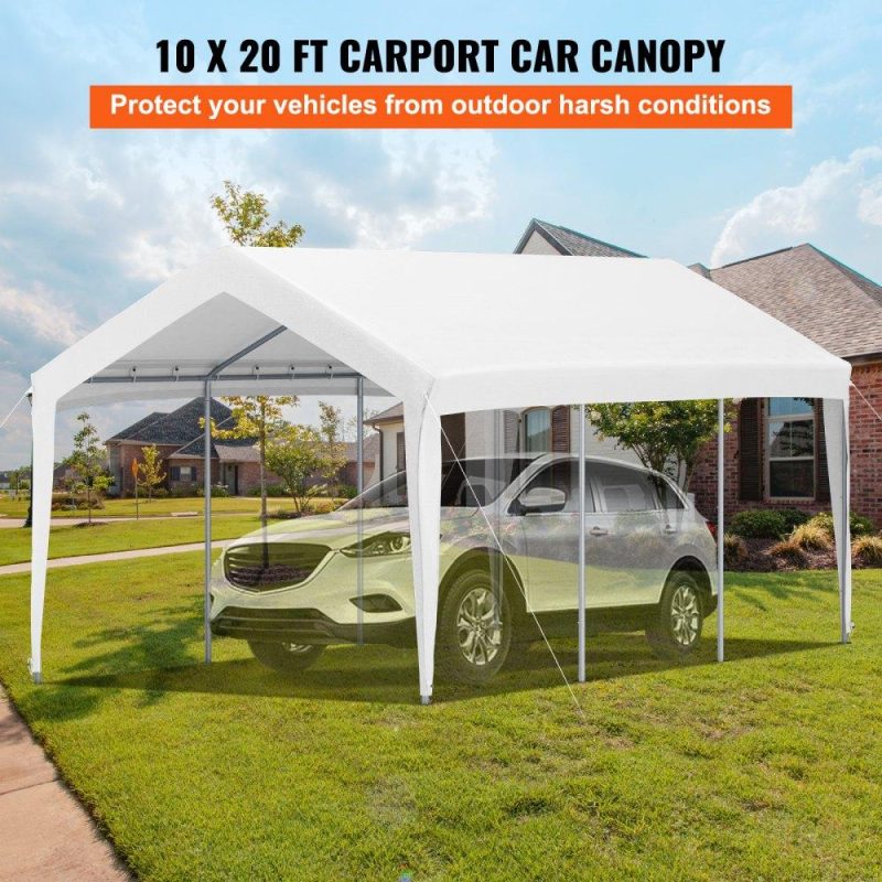 Landscaping & Shade | Carport Canopy Car Shelter Tent 10 x 20ft for Auto Boats with 8 Legs White White Landscaping & Shade Landscaping & Shade