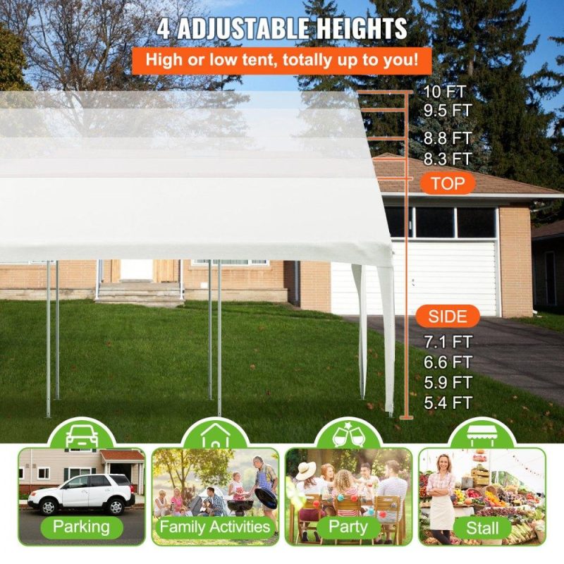 Landscaping & Shade | Carport Canopy Car Shelter Tent 10 x 20ft for Auto Boats with 8 Legs White White Landscaping & Shade Landscaping & Shade