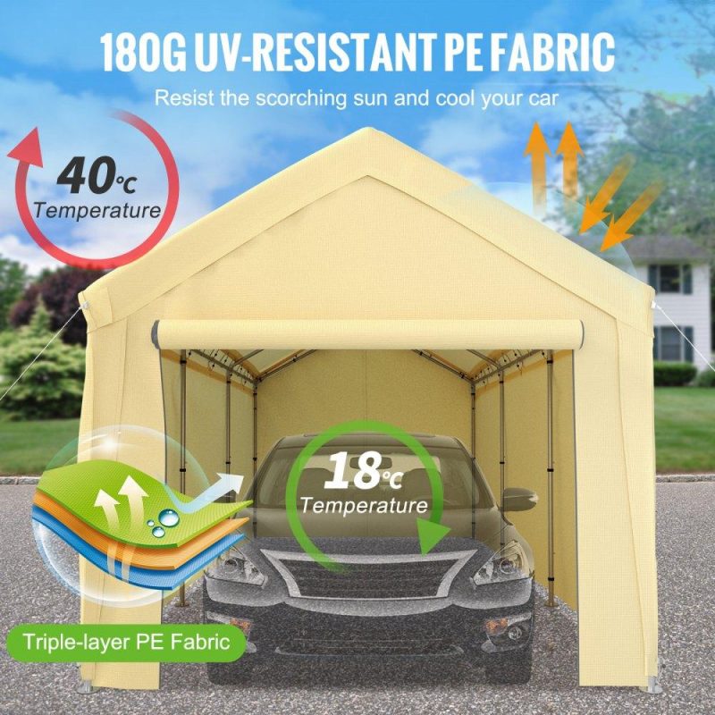 Landscaping & Shade | Carport Canopy Car Shelter Tent 10 x 20ft with 8 Legs and Sidewalls Yellow Yellow Landscaping & Shade Landscaping & Shade