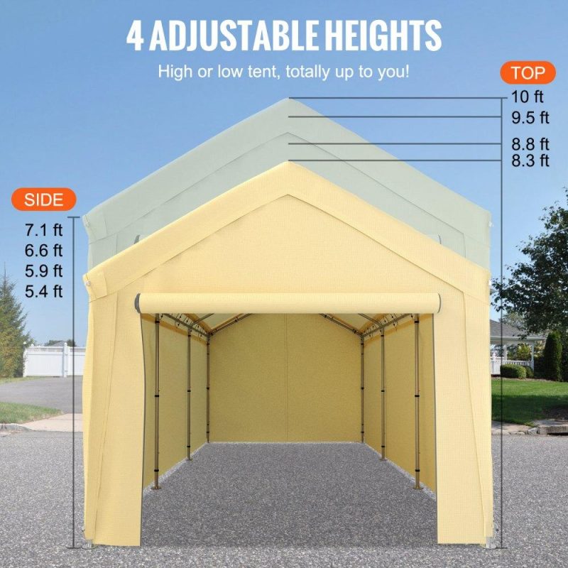 Landscaping & Shade | Carport Canopy Car Shelter Tent 10 x 20ft with 8 Legs and Sidewalls Yellow Yellow Landscaping & Shade Landscaping & Shade