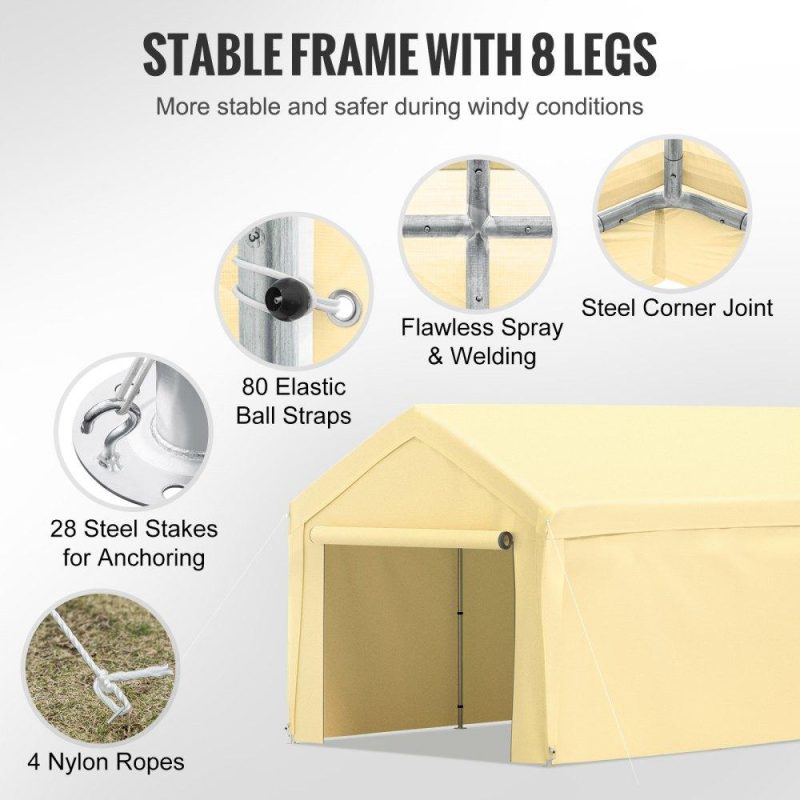 Landscaping & Shade | Carport Canopy Car Shelter Tent 10 x 20ft with 8 Legs and Sidewalls Yellow Yellow Landscaping & Shade Landscaping & Shade