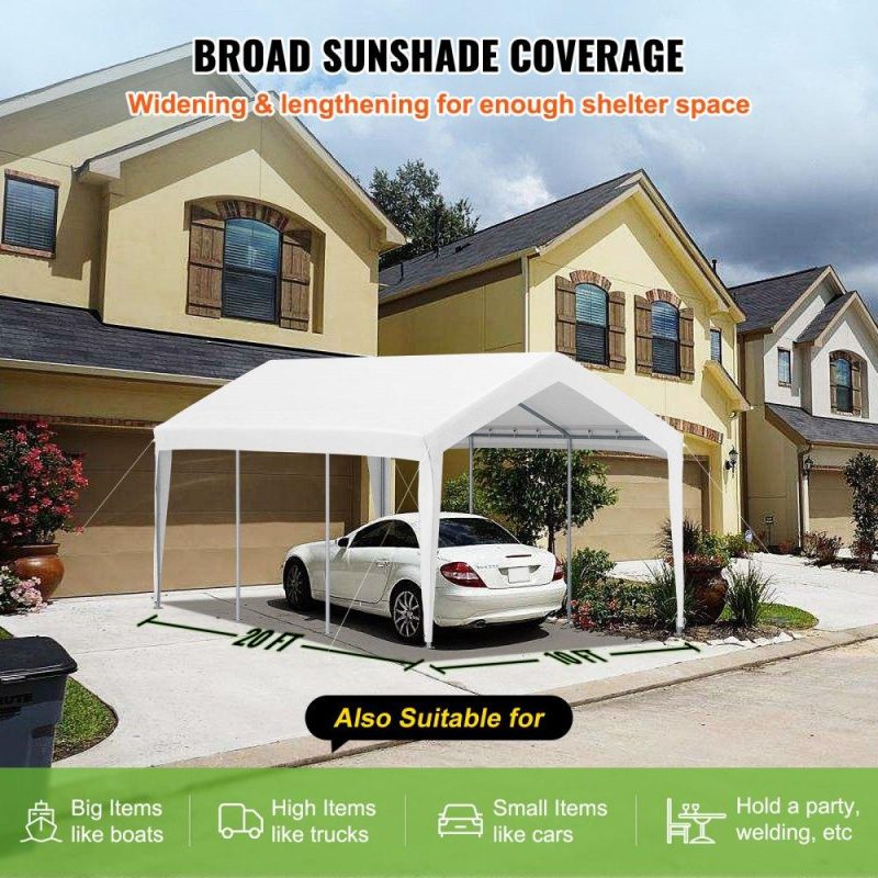 Landscaping & Shade | Carport Car Canopy, 10 x 20 ft Heavy Duty Garage Shelter with 4 Legs, Car Garage Tent for Outdoor Party, Birthday, Garden, Boat, Car Shelter Tent White (Poles not included) Landscaping & Shade Landscaping & Shade