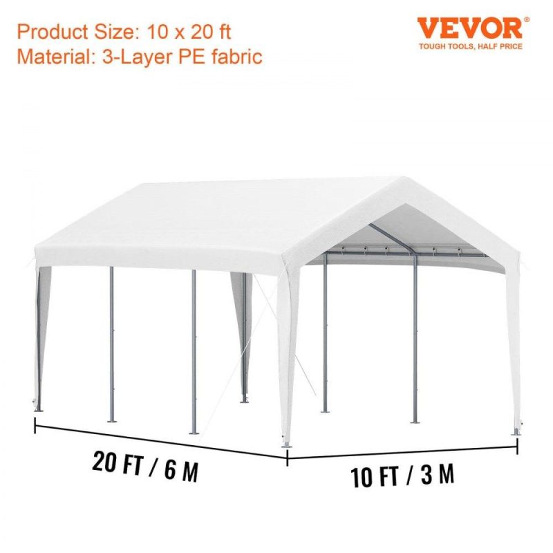 Landscaping & Shade | Carport Car Canopy, 10 x 20 ft Heavy Duty Garage Shelter with 4 Legs, Car Garage Tent for Outdoor Party, Birthday, Garden, Boat, Car Shelter Tent White (Poles not included) Landscaping & Shade Landscaping & Shade