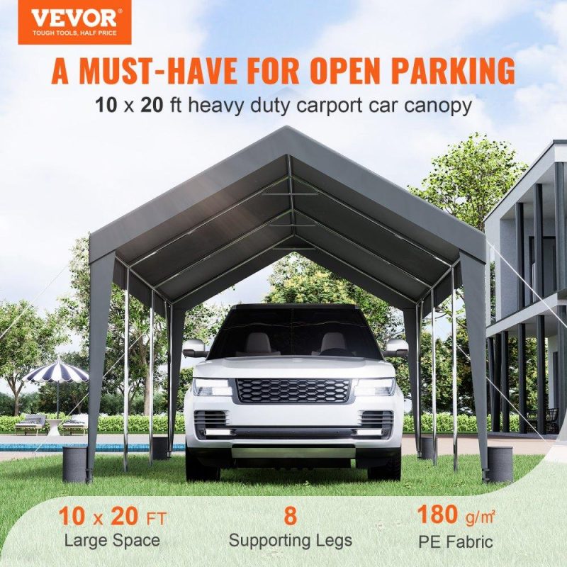 Landscaping & Shade | Carport, Heavy Duty 10 x 20ft Car Canopy, Outdoor Garage Shelter with 8 Reinforced Poles and 4 Weighted Bags, UV Resistant Waterproof Instant Car Garage Tent for Party Garden Boat, Darkgray Dark Gray Landscaping & Shade Dark Gray