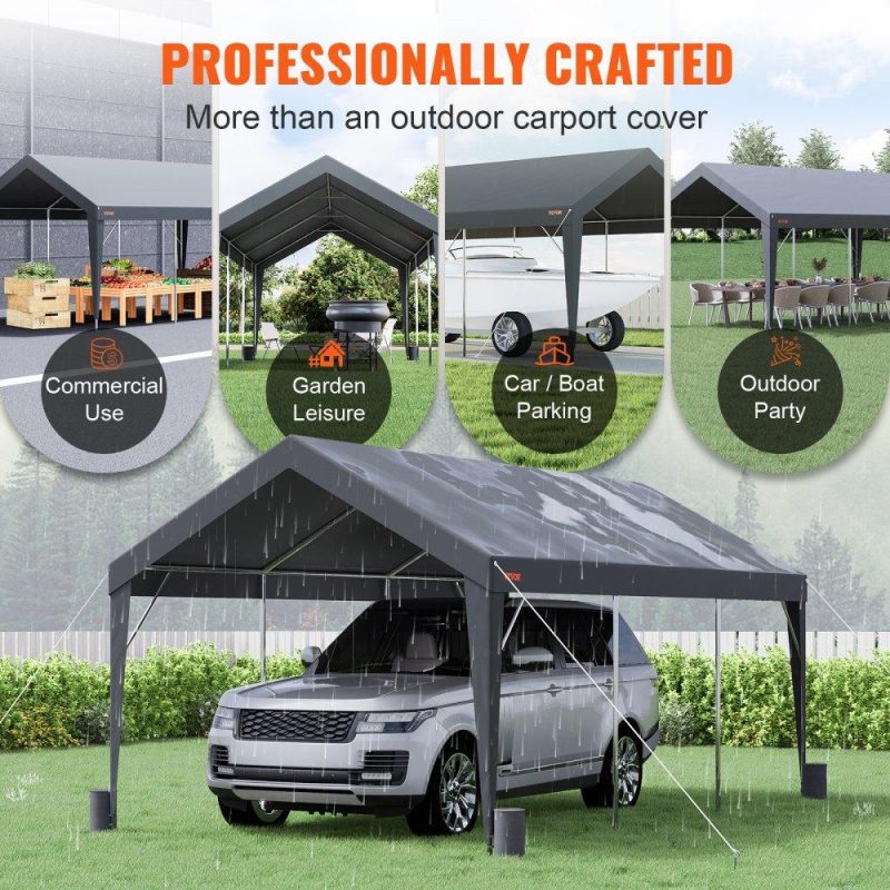 Landscaping & Shade | Carport, Heavy Duty 10 x 20ft Car Canopy, Outdoor Garage Shelter with 8 Reinforced Poles and 4 Weighted Bags, UV Resistant Waterproof Instant Car Garage Tent for Party Garden Boat, Darkgray Dark Gray Landscaping & Shade Dark Gray