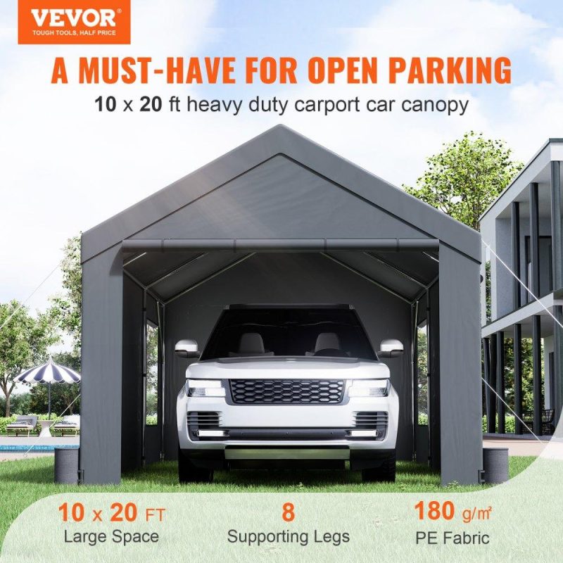 Landscaping & Shade | Carport, Heavy Duty 10x20ft Car Canopy, Outdoor Garage Shelter with Removable Sidewalls, Roll-up Ventilated Windows & Door, UV Resistant Waterproof All-Season Tarp for Car, Truck, Boat, Darkgray Dark Gray Landscaping & Shade Dark Gray