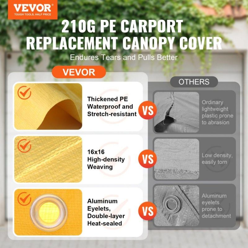 Landscaping & Shade | Carport Replacement Canopy Cover 10 x 20 ft, Garage Top Tent Shelter Tarp Heavy-Duty Waterproof & UV Protected, Easy Installation with Ball Bungees,Beige (Only Top Cover, Frame Not Include) Beige Landscaping & Shade Beige