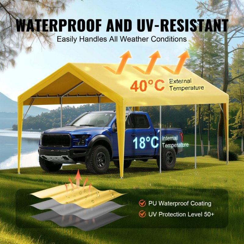 Landscaping & Shade | Carport Replacement Canopy Cover 10 x 20 ft, Garage Top Tent Shelter Tarp Heavy-Duty Waterproof & UV Protected, Easy Installation with Ball Bungees,Beige (Only Top Cover, Frame Not Include) Beige Landscaping & Shade Beige