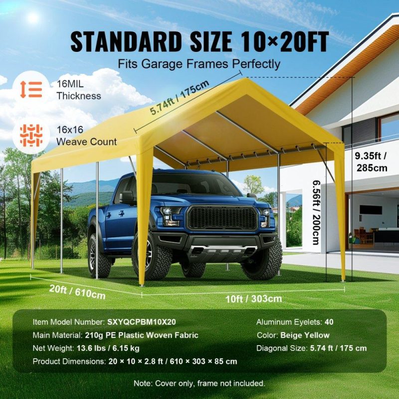 Landscaping & Shade | Carport Replacement Canopy Cover 10 x 20 ft, Garage Top Tent Shelter Tarp Heavy-Duty Waterproof & UV Protected, Easy Installation with Ball Bungees,Beige (Only Top Cover, Frame Not Include) Beige Landscaping & Shade Beige