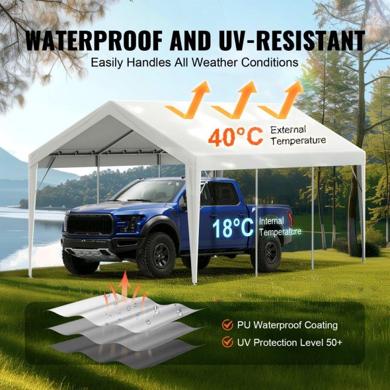 Landscaping & Shade | Carport Replacement Canopy Cover 10 x 20 ft, Garage Top Tent Shelter Tarp Heavy-Duty Waterproof & UV Protected, Easy Installation with Ball Bungees,White (Only Top Cover, Frame Not Include) White Landscaping & Shade Landscaping & Shade