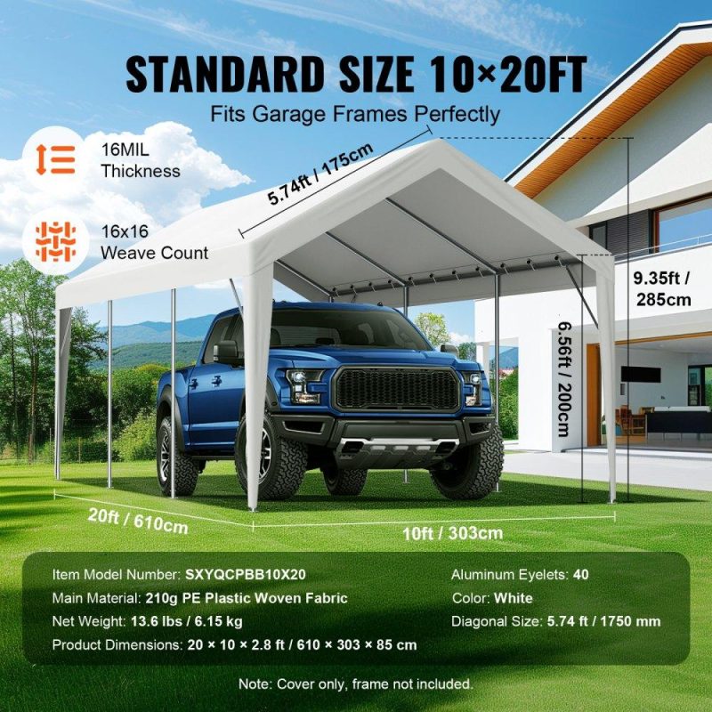 Landscaping & Shade | Carport Replacement Canopy Cover 10 x 20 ft, Garage Top Tent Shelter Tarp Heavy-Duty Waterproof & UV Protected, Easy Installation with Ball Bungees,White (Only Top Cover, Frame Not Include) White Landscaping & Shade Landscaping & Shade