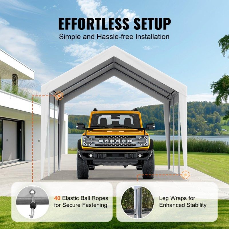 Landscaping & Shade | Carport Replacement Canopy Cover 10 x 20 ft, Garage Top Tent Shelter Tarp Heavy-Duty Waterproof & UV Protected, Easy Installation with Ball Bungees,White (Only Top Cover, Frame Not Include) White Landscaping & Shade Landscaping & Shade