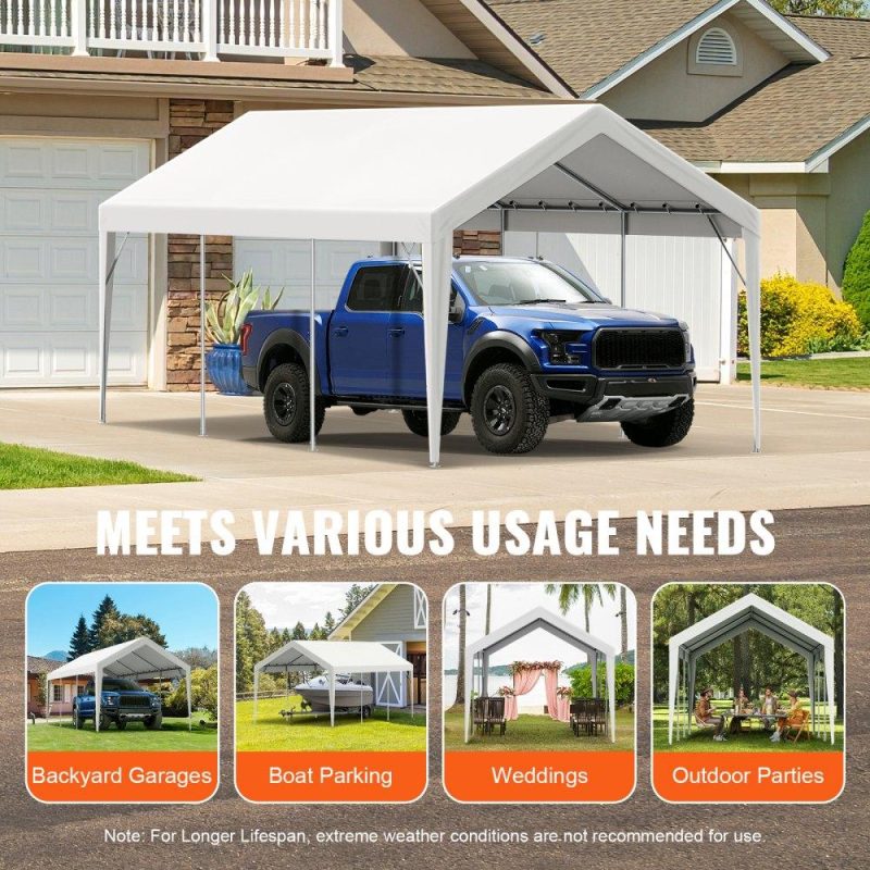 Landscaping & Shade | Carport Replacement Canopy Cover 10 x 20 ft, Garage Top Tent Shelter Tarp Heavy-Duty Waterproof & UV Protected, Easy Installation with Ball Bungees,White (Only Top Cover, Frame Not Include) White Landscaping & Shade Landscaping & Shade