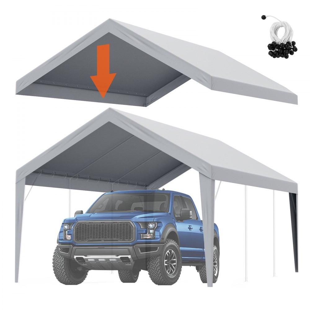 Landscaping & Shade | Carport Replacement Canopy Cover 12 x 20 ft, Garage Top Tent Shelter Tarp Heavy-Duty Waterproof & UV Protected, Easy Installation with Ball Bungees,Grey (Only Top Cover, Frame Not Include) Gray Landscaping & Shade Gray