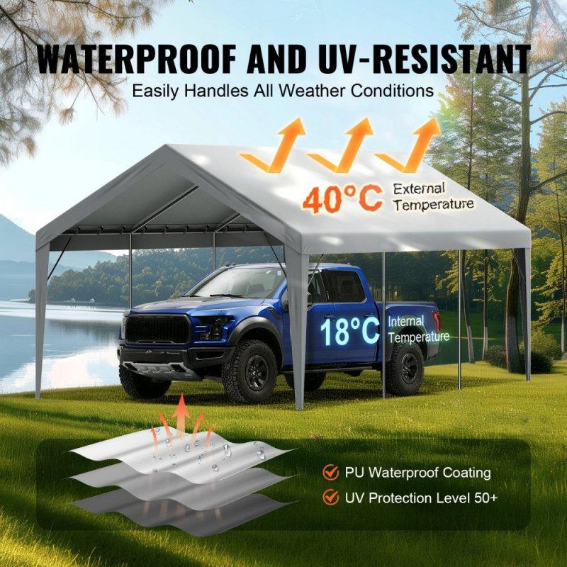 Landscaping & Shade | Carport Replacement Canopy Cover 12 x 20 ft, Garage Top Tent Shelter Tarp Heavy-Duty Waterproof & UV Protected, Easy Installation with Ball Bungees,Grey (Only Top Cover, Frame Not Include) Gray Landscaping & Shade Gray