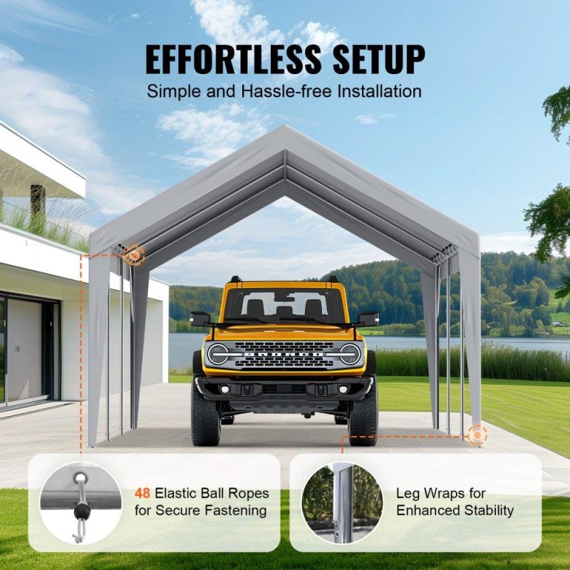 Landscaping & Shade | Carport Replacement Canopy Cover 12 x 20 ft, Garage Top Tent Shelter Tarp Heavy-Duty Waterproof & UV Protected, Easy Installation with Ball Bungees,Grey (Only Top Cover, Frame Not Include) Gray Landscaping & Shade Gray