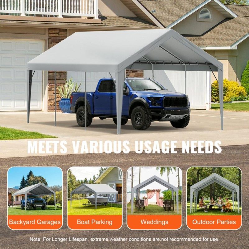 Landscaping & Shade | Carport Replacement Canopy Cover 12 x 20 ft, Garage Top Tent Shelter Tarp Heavy-Duty Waterproof & UV Protected, Easy Installation with Ball Bungees,Grey (Only Top Cover, Frame Not Include) Gray Landscaping & Shade Gray