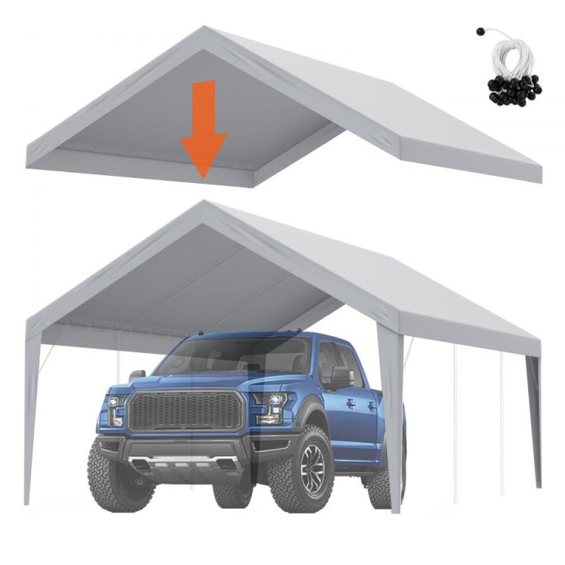 Landscaping & Shade | Carport Replacement Canopy Cover 13 x 20 ft, Garage Top Tent Shelter Tarp Heavy-Duty Waterproof & UV Protected, Easy Installation with Ball Bungees,Grey (Only Top Cover, Frame Not Include) Gray Landscaping & Shade Gray