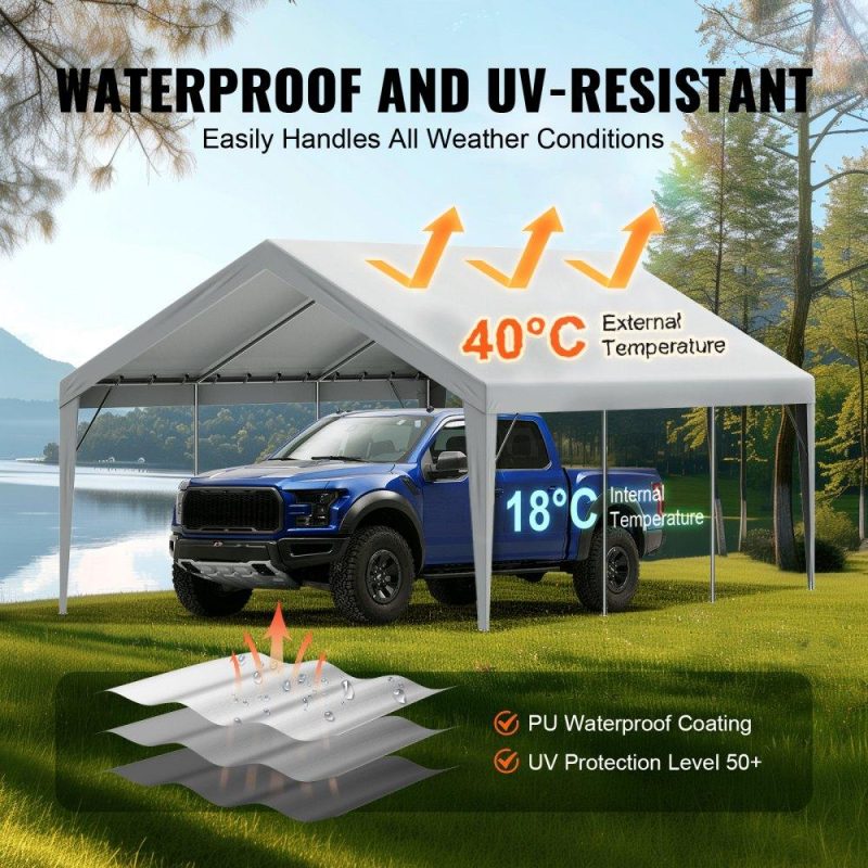 Landscaping & Shade | Carport Replacement Canopy Cover 13 x 20 ft, Garage Top Tent Shelter Tarp Heavy-Duty Waterproof & UV Protected, Easy Installation with Ball Bungees,Grey (Only Top Cover, Frame Not Include) Gray Landscaping & Shade Gray