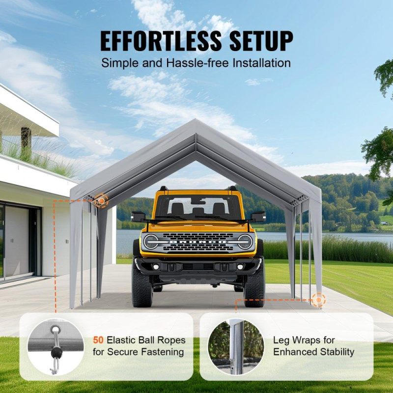 Landscaping & Shade | Carport Replacement Canopy Cover 13 x 20 ft, Garage Top Tent Shelter Tarp Heavy-Duty Waterproof & UV Protected, Easy Installation with Ball Bungees,Grey (Only Top Cover, Frame Not Include) Gray Landscaping & Shade Gray