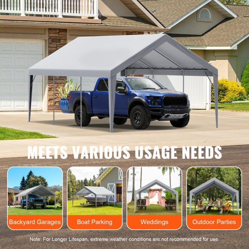 Landscaping & Shade | Carport Replacement Canopy Cover 13 x 20 ft, Garage Top Tent Shelter Tarp Heavy-Duty Waterproof & UV Protected, Easy Installation with Ball Bungees,Grey (Only Top Cover, Frame Not Include) Gray Landscaping & Shade Gray