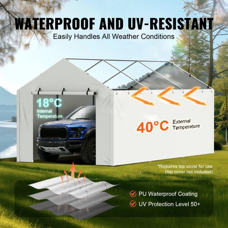 Landscaping & Shade | Carport Replacement Canopy Cover Side Wall 10 x 20 ft, Garage Tent Shelter Tarp Heavy-Duty Waterproof & UV Protected, Easy Installation with Ball Bungees,White (Top and Frame Not Included) White Landscaping & Shade Landscaping & Shade