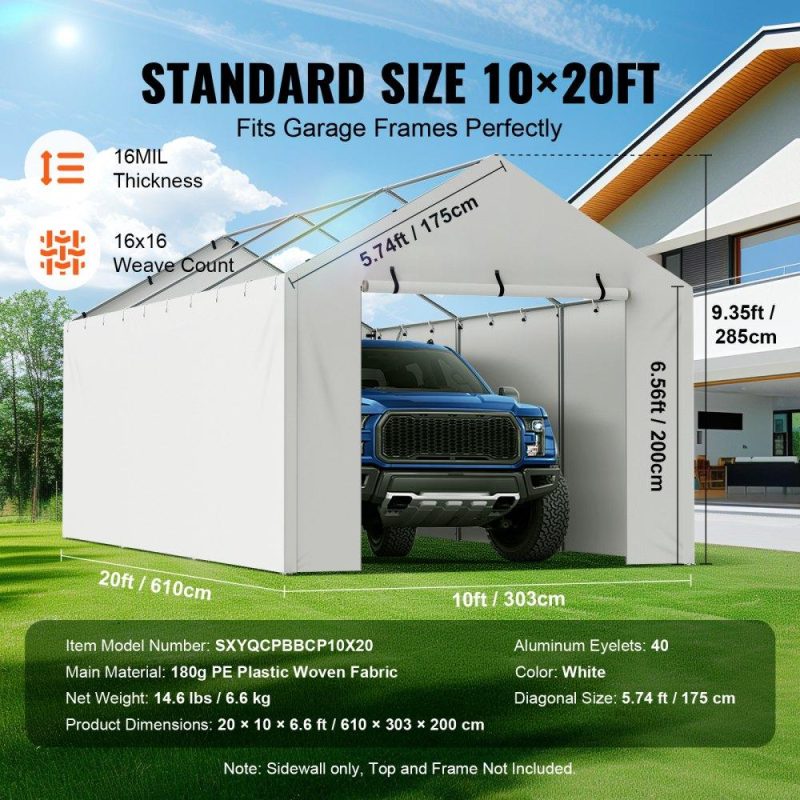 Landscaping & Shade | Carport Replacement Canopy Cover Side Wall 10 x 20 ft, Garage Tent Shelter Tarp Heavy-Duty Waterproof & UV Protected, Easy Installation with Ball Bungees,White (Top and Frame Not Included) White Landscaping & Shade Landscaping & Shade