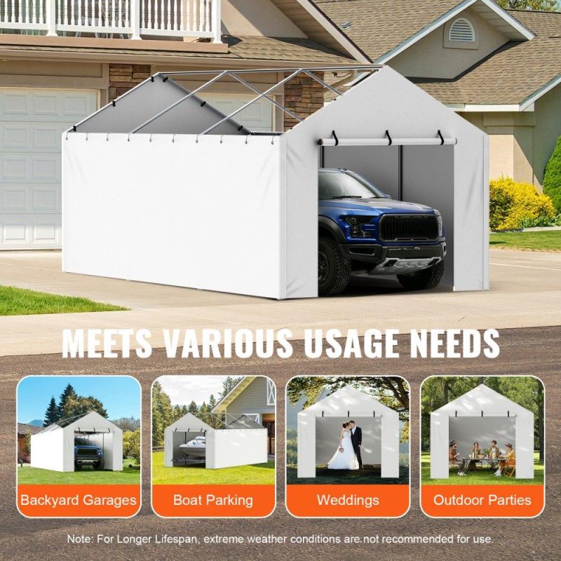 Landscaping & Shade | Carport Replacement Canopy Cover Side Wall 10 x 20 ft, Garage Tent Shelter Tarp Heavy-Duty Waterproof & UV Protected, Easy Installation with Ball Bungees,White (Top and Frame Not Included) White Landscaping & Shade Landscaping & Shade