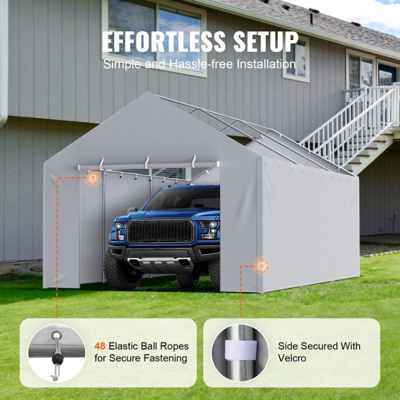 Landscaping & Shade | Carport Replacement Canopy Cover Side Wall 12 x 20 ft, Garage Tent Shelter Tarp Heavy-Duty Waterproof & UV Protected, Easy Installation with Ball Bungees,Grey (Top and Frame Not Included) Gray Landscaping & Shade Gray