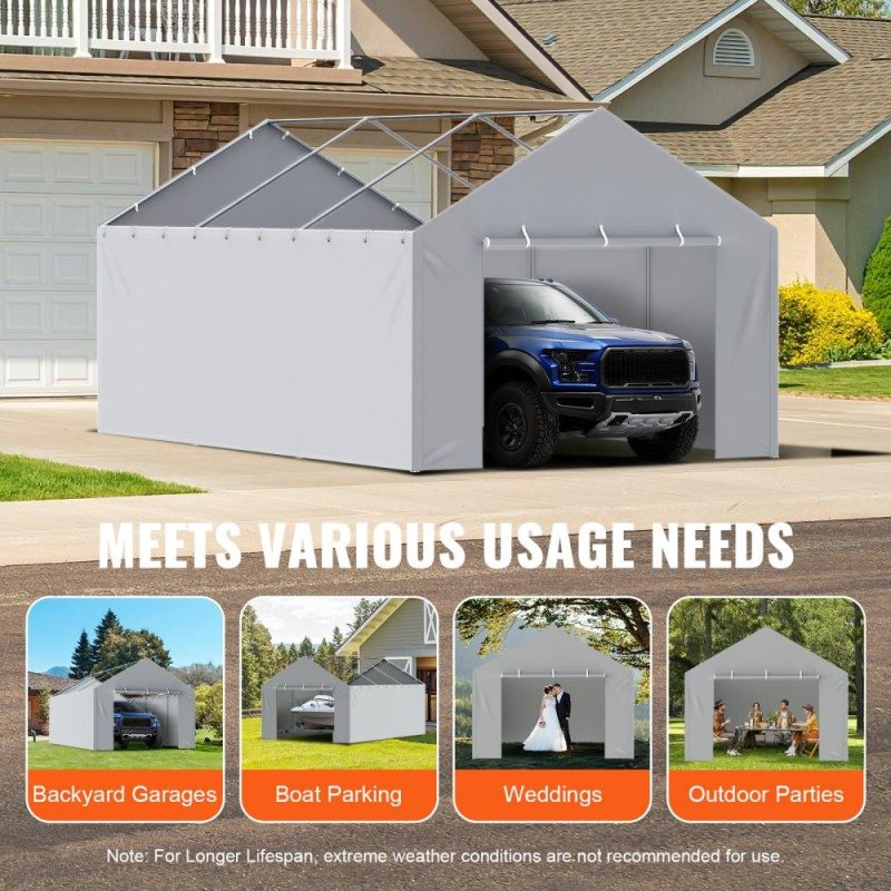 Landscaping & Shade | Carport Replacement Canopy Cover Side Wall 12 x 20 ft, Garage Tent Shelter Tarp Heavy-Duty Waterproof & UV Protected, Easy Installation with Ball Bungees,Grey (Top and Frame Not Included) Gray Landscaping & Shade Gray