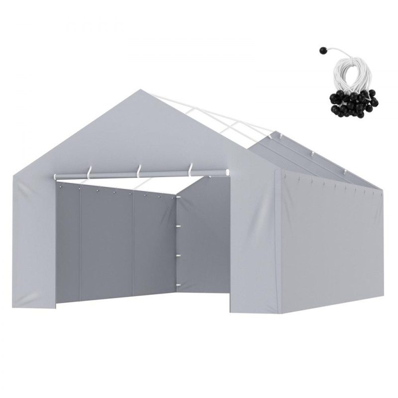 Landscaping & Shade | Carport Replacement Canopy Cover Side Wall 13 x 20 ft, Garage Tent Shelter Tarp Heavy-Duty Waterproof & UV Protected, Easy Installation with Ball Bungees,Grey (Top and Frame Not Included) Gray Landscaping & Shade Gray