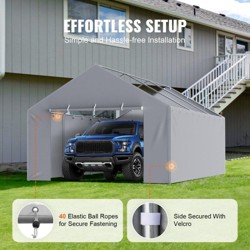 Landscaping & Shade | Carport Replacement Canopy Cover Side Wall 13 x 20 ft, Garage Tent Shelter Tarp Heavy-Duty Waterproof & UV Protected, Easy Installation with Ball Bungees,Grey (Top and Frame Not Included) Gray Landscaping & Shade Gray