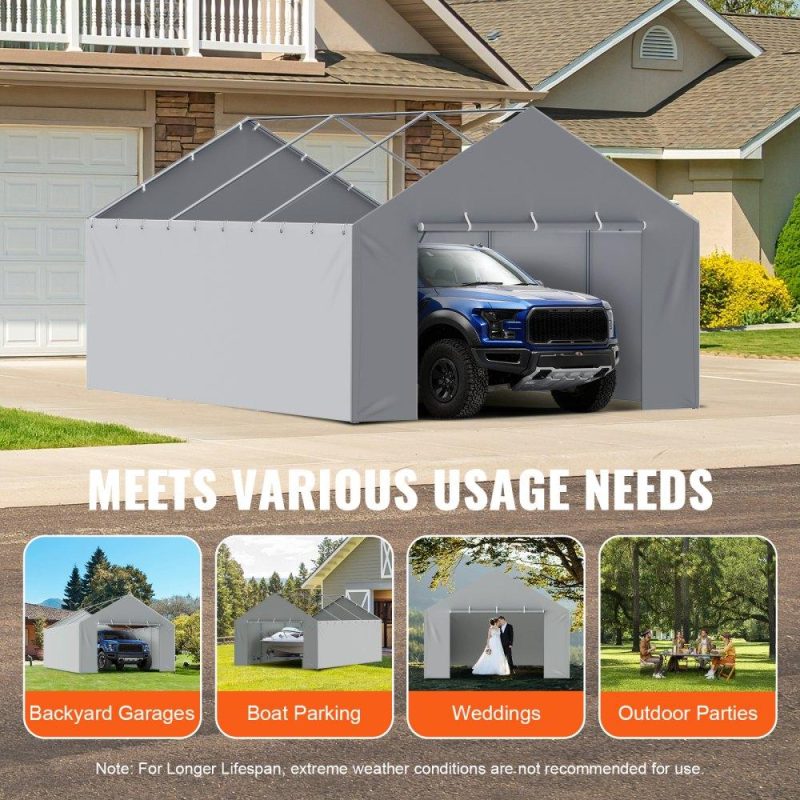 Landscaping & Shade | Carport Replacement Canopy Cover Side Wall 13 x 20 ft, Garage Tent Shelter Tarp Heavy-Duty Waterproof & UV Protected, Easy Installation with Ball Bungees,Grey (Top and Frame Not Included) Gray Landscaping & Shade Gray