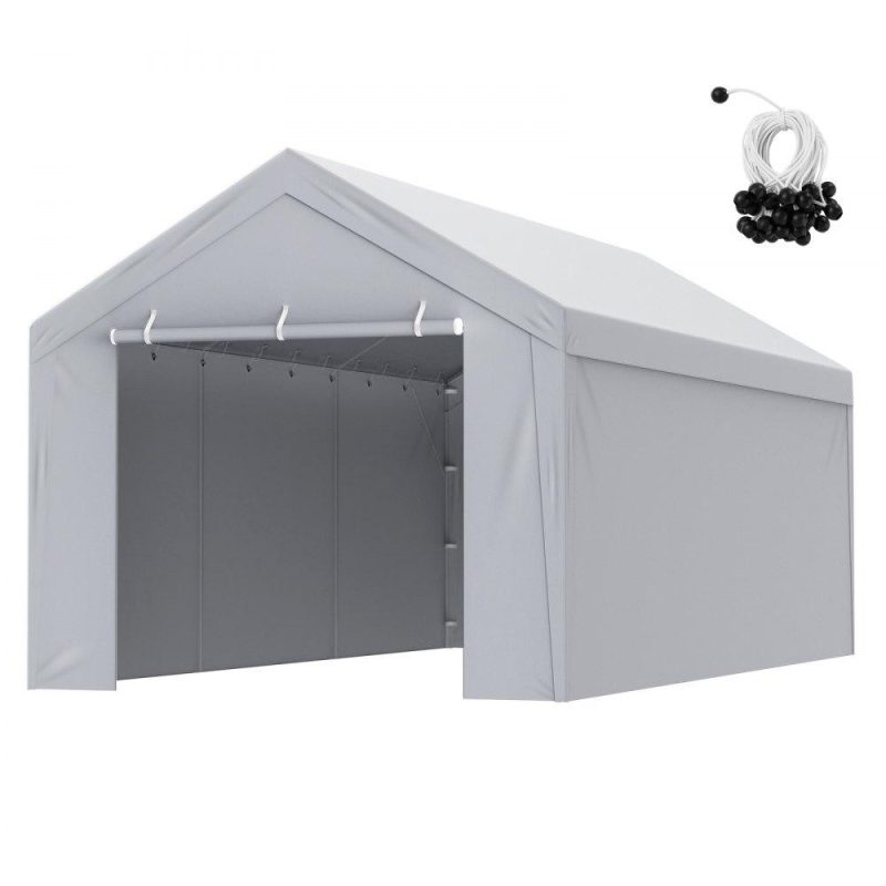 Landscaping & Shade | Carport Replacement Canopy Cover Top + Side Wall 10 x 20 ft, Garage Tent Shelter Tarp Heavy-Duty Waterproof & UV Protected, Easy Installation with Ball Bungees,White (Frame Not Included) Gray Landscaping & Shade Gray