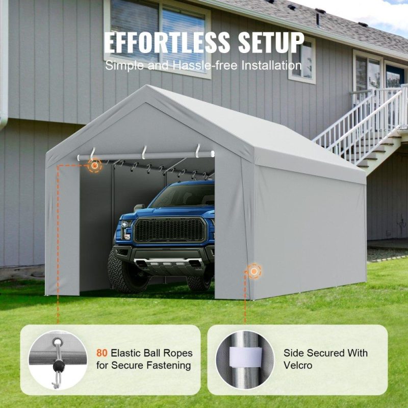 Landscaping & Shade | Carport Replacement Canopy Cover Top + Side Wall 10 x 20 ft, Garage Tent Shelter Tarp Heavy-Duty Waterproof & UV Protected, Easy Installation with Ball Bungees,White (Frame Not Included) Gray Landscaping & Shade Gray