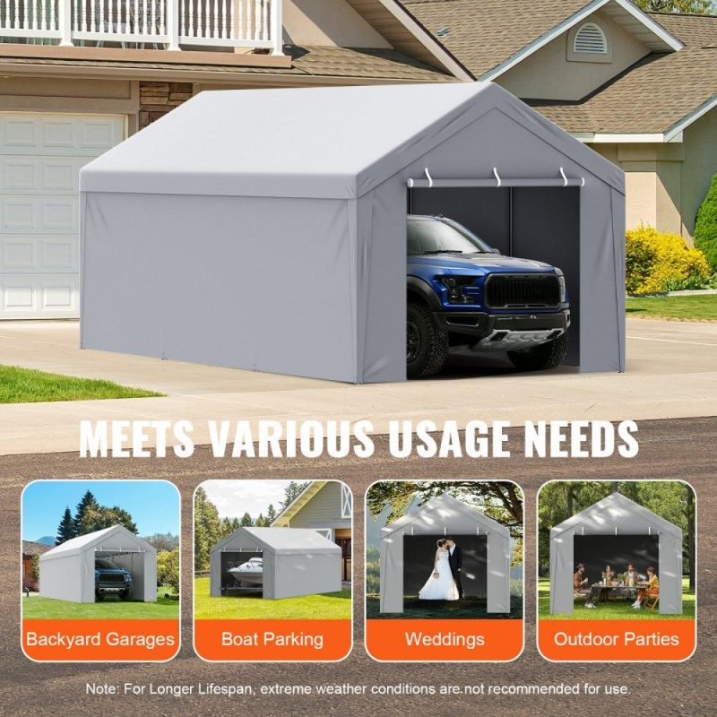 Landscaping & Shade | Carport Replacement Canopy Cover Top + Side Wall 10 x 20 ft, Garage Tent Shelter Tarp Heavy-Duty Waterproof & UV Protected, Easy Installation with Ball Bungees,White (Frame Not Included) Gray Landscaping & Shade Gray