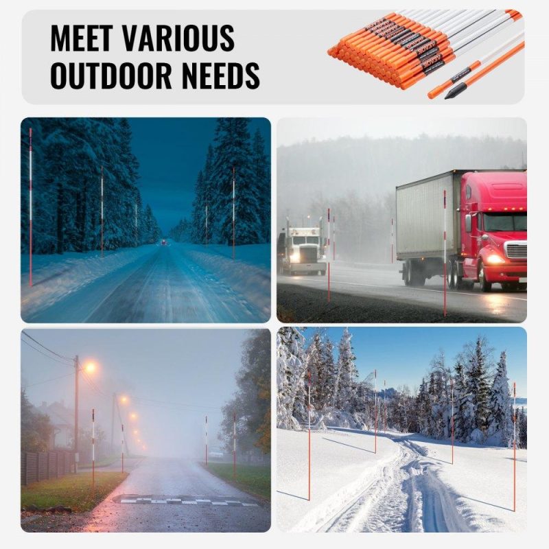 Landscaping & Shade | Driveway Markers, 100 PCS 48 inch, 0.4 inch Diameter, Orange Fiberglass Poles Snow Stakes with Reflective Tape, 12″ Steel Drill Bit & Protection Gloves for Parking Lots, Walkways Easy Visibility Landscaping & Shade Landscaping & Shade