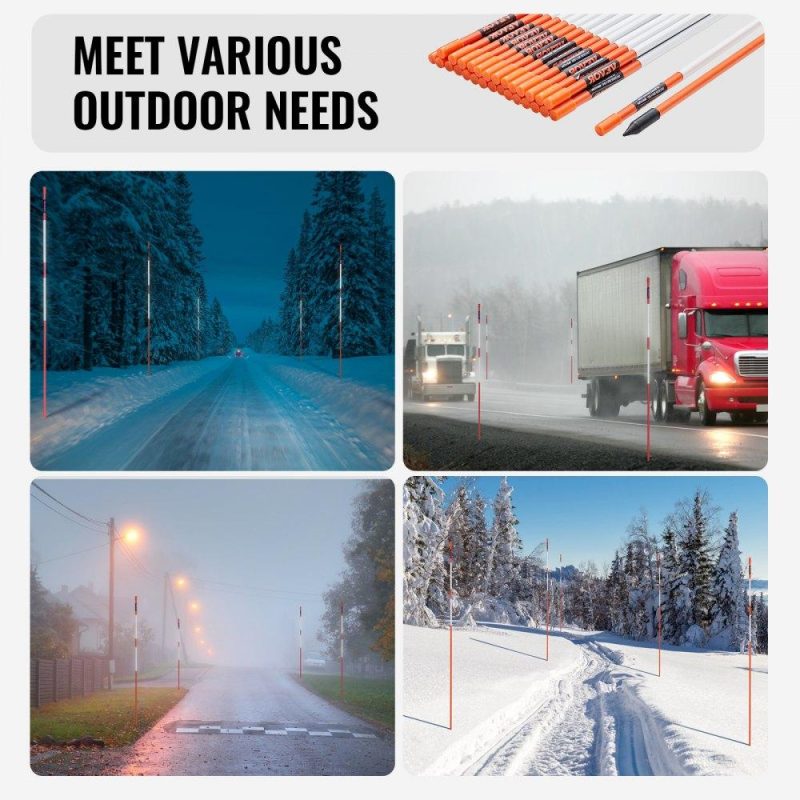 Landscaping & Shade | Driveway Markers, 30 PCS 48 inch, 0.4 inch Diameter, Orange Fiberglass Poles Snow Stakes with Reflective Tape, 12″ Steel Drill Bit & Protection Gloves for Parking Lots, Walkways Easy Visibility Landscaping & Shade Landscaping & Shade