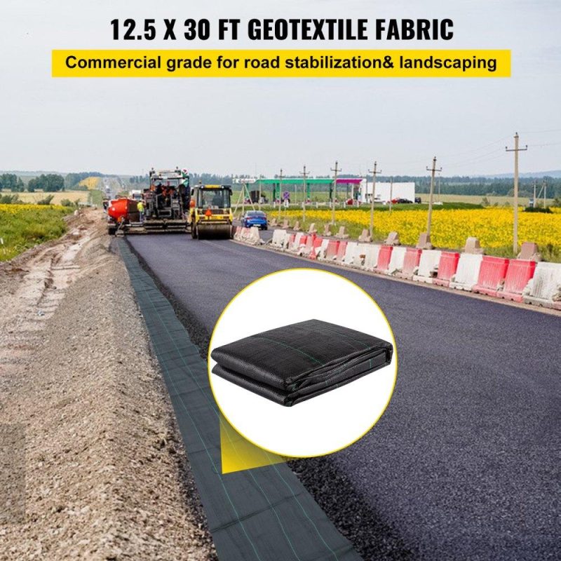 Landscaping & Shade | Geotextile Fabric, 12.5 x 30 ft 3.5oz Woven PP Driveway Drain Cloth w/ 600lbs Tensile Strength, Heavy Duty Underlayment for Soil Stabilization, Landscaping, Weed Barrier, 12.5FT30FT-3.5OZ, Black Landscaping & Shade Landscaping & Shade