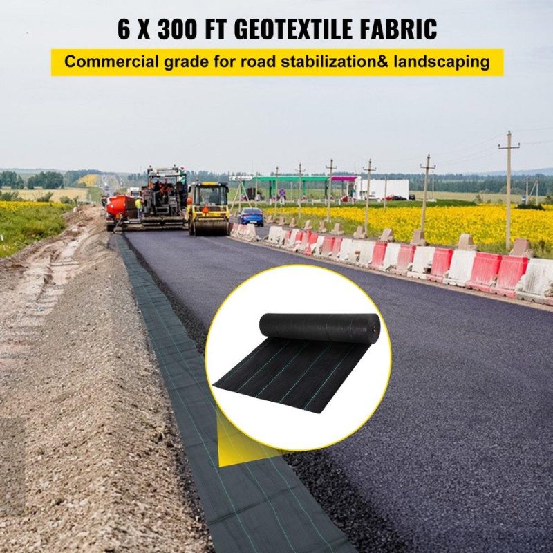 Landscaping & Shade | Geotextile Fabric, 6 x 300 ft 3oz Woven PP Driveway Drain Cloth w/ 600lbs Tensile Strength, Heavy Duty Underlayment for Soil Stabilization, Landscaping, Weed Barrier, 6FT300FT-3OZ, Black Landscaping & Shade Landscaping & Shade