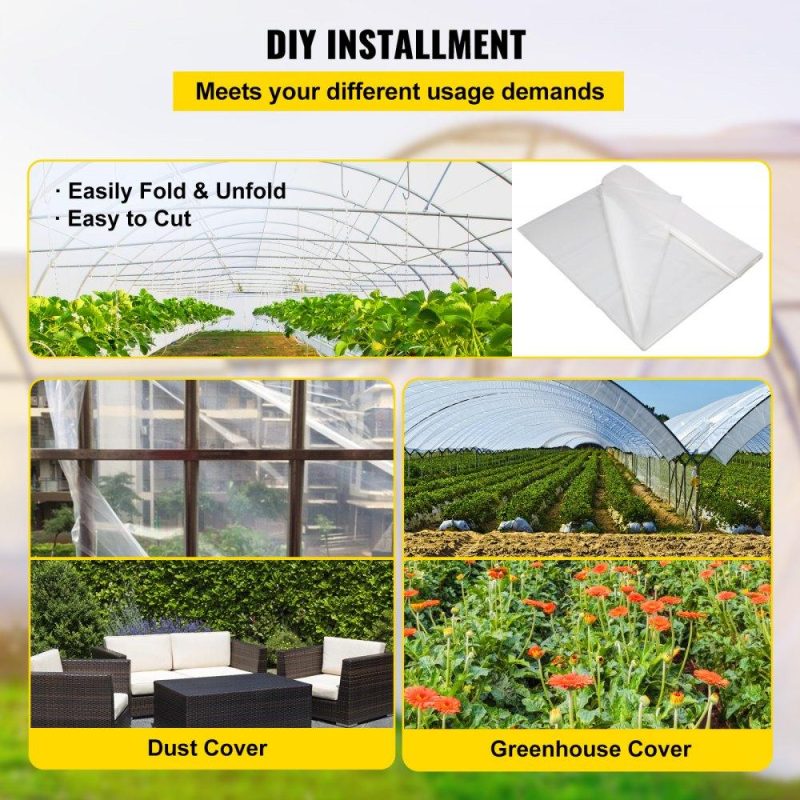 Landscaping & Shade | Greenhouse Film, 10′ x 100′ Greenhouse Plastic Sheeting, 6 mil Thickness Suncover Greenhouse, 4 Year Clear Polyethylene Cover, UV Proof Farm Plastic Supply for Gardening, Farming and Agriculture Landscaping & Shade Landscaping & Shade